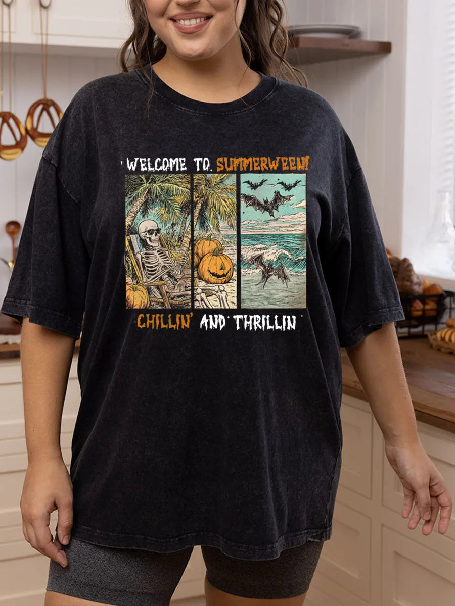 Vintage Welcome To Summerween Oversize Washed T-Shirt