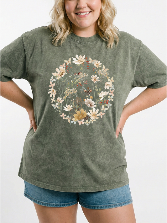 Vintage Wildflower And Butterfly Washed T-Shirt