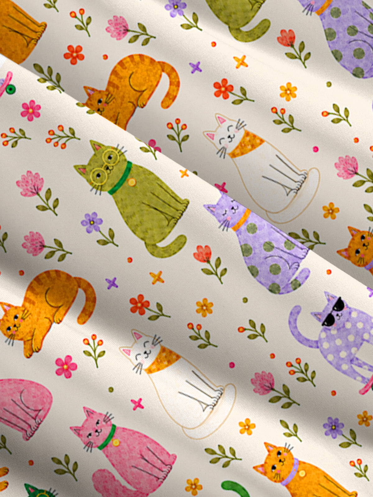 Whimsical Cat & Garden Blooms Print Wide Straps Maxi Dress With Pockets