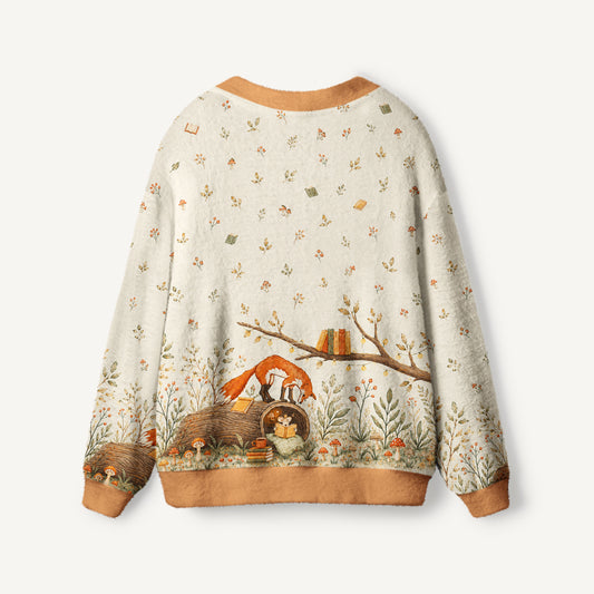 Cozy Woodland Fox Print Ugly Cardigan Sweaters