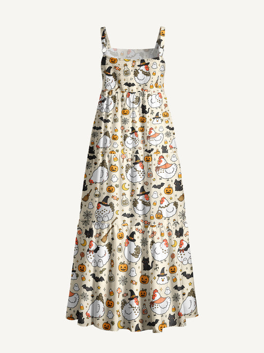 Hen House Haunts Print Wide Straps Maxi Dress With Pockets