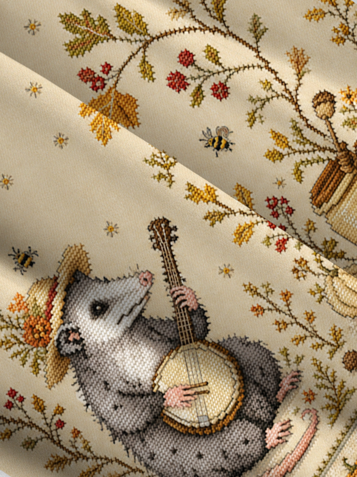 Autumn Possum Banjo Print Wide Straps Maxi Dress With Pockets