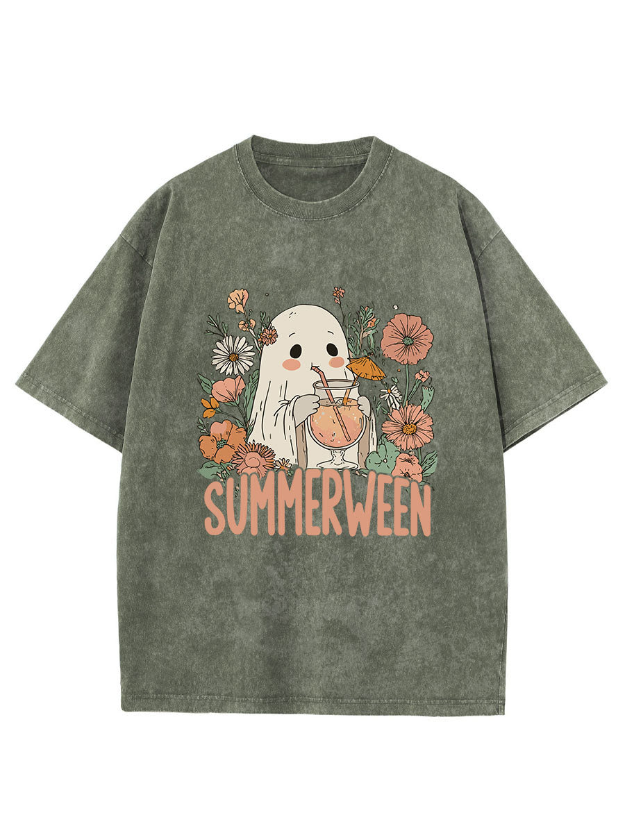 Vintage Ghost Summer Halloween Oversize Washed T-Shirt