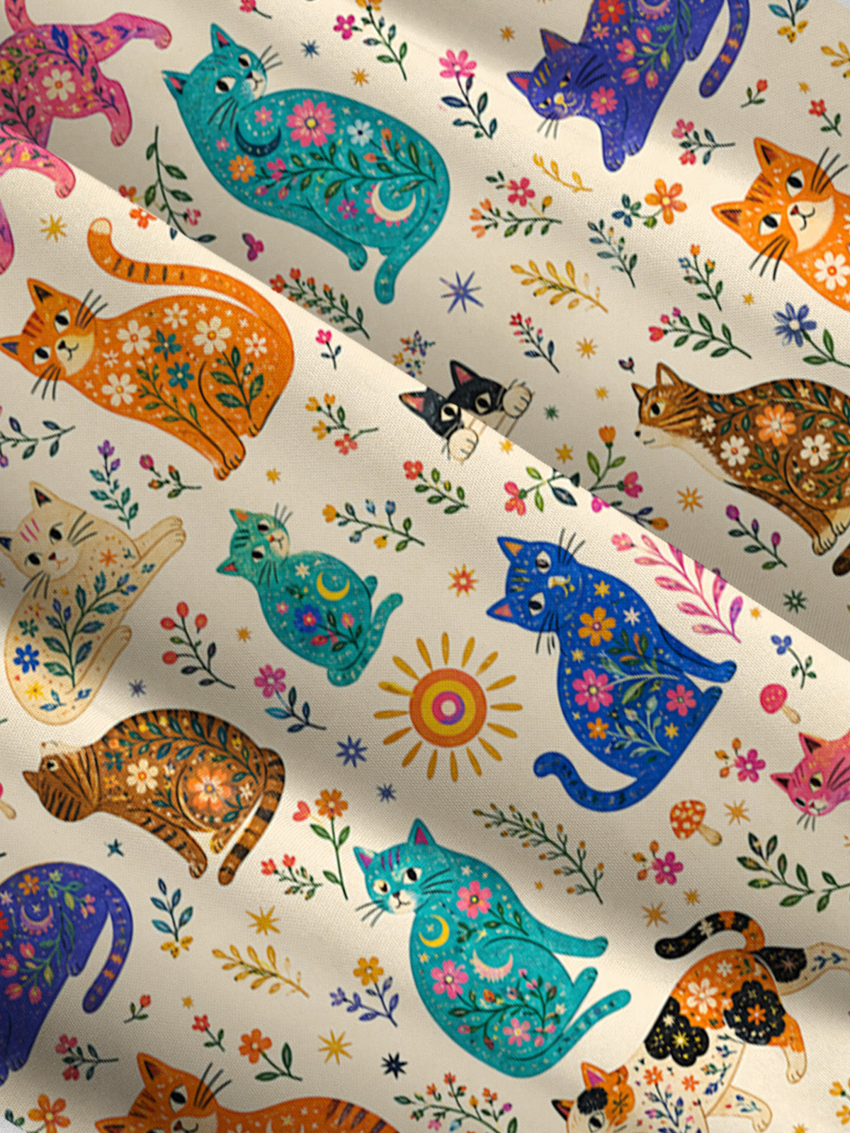 Painted Cat Garden Print Wide Straps Maxi Dress With Pockets