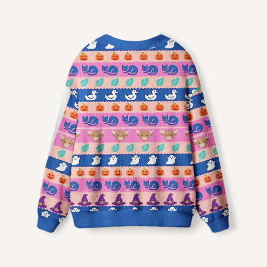 Countryside Critters Halloween Stripe Print Halloween Ugly Cardigan Sweaters