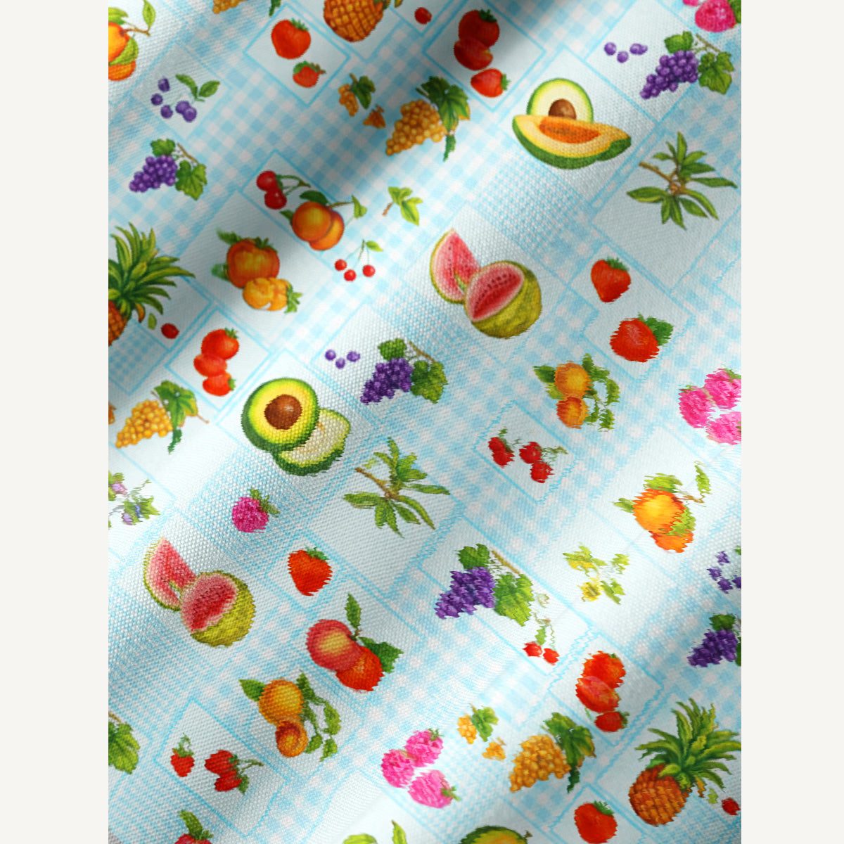 Tropical Fruit Party Print Boho Long Sleeve Tie‑Neck Smock Mini Dress