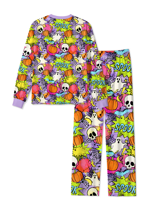Vintage Pop Comic Halloween Ghost Pumpkin SPOOK Word Pajamas