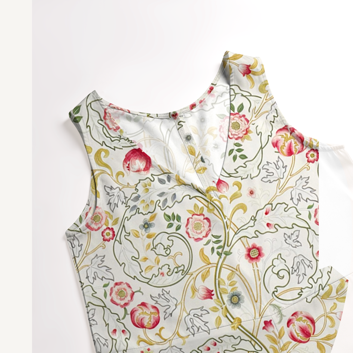 V-Neck Peony Vine Garden Jumpsuit with Pockets for Women