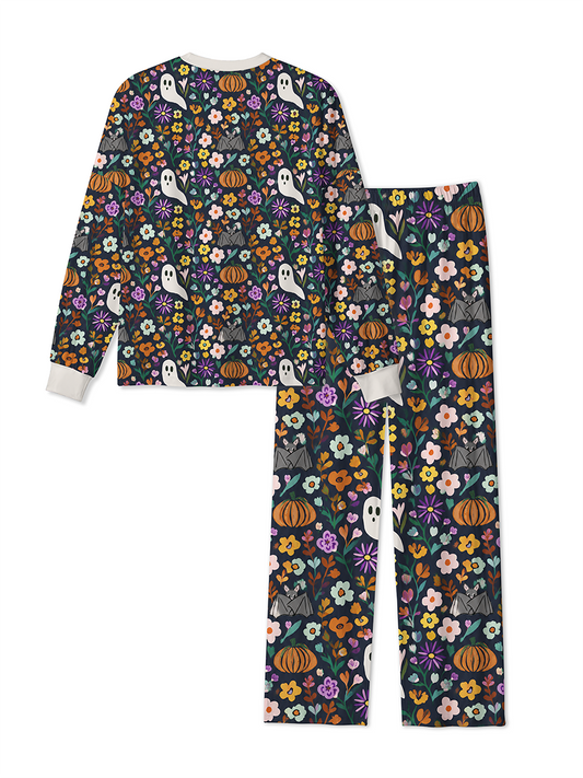 Vintage Dark Floral Ghost Bat Autumn Vintage Flower Halloween Pajamas