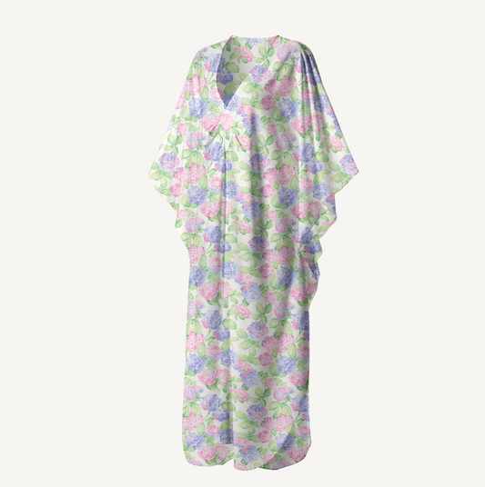 V‑Neck Lilac Hydrangea Kimono Sleeve Kaftan Dress