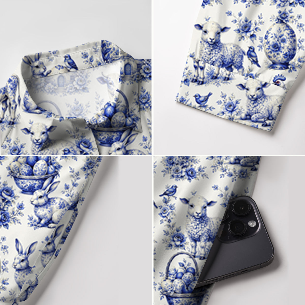 V Neck Collared Delft Farm Print Mini Dress For Women With Pockets