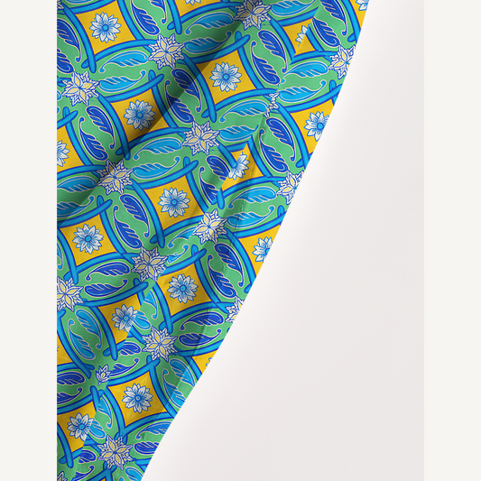 Square Neck Azure Tile Print Wide Straps Maxi Dress With Pockets