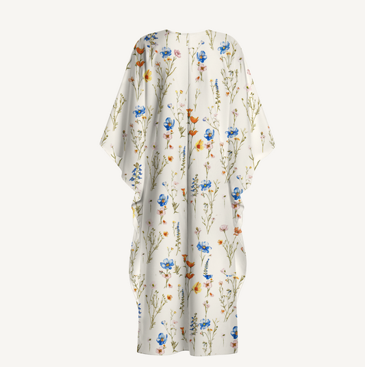 V‑Neck Wild Bloom Kimono Sleeve Kaftan Dress