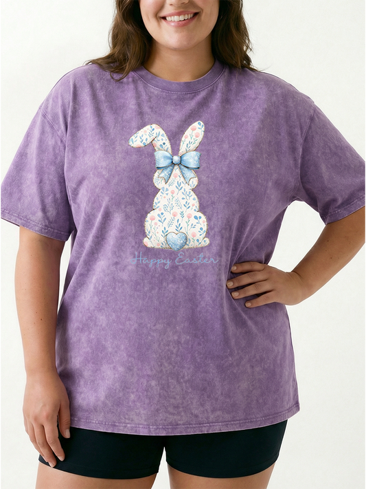 Vintage Women'S Easter Bunny Boho Floral Washed T-Shirt