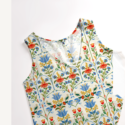 V-Neck Folk Bloom Jumpsuit with Pockets for Women
