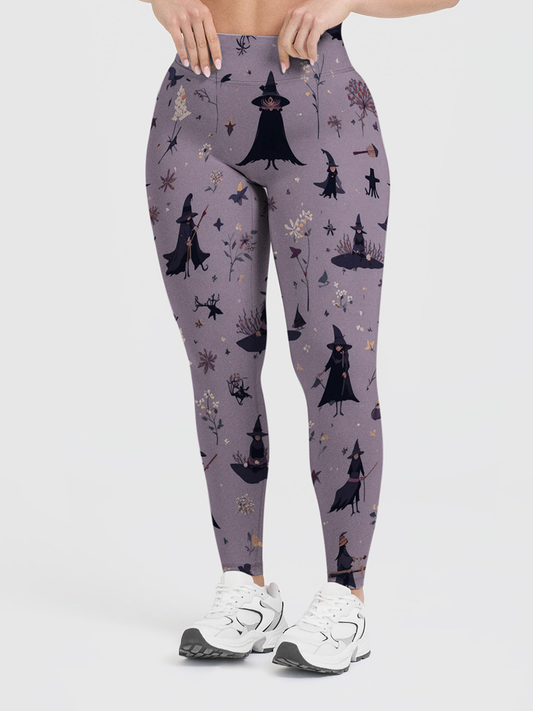 Vintage Forest Witch Cottage Halloween Leggings