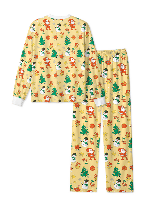 Vintage Yellow Santa Snowman Tree Christmas Pajamas