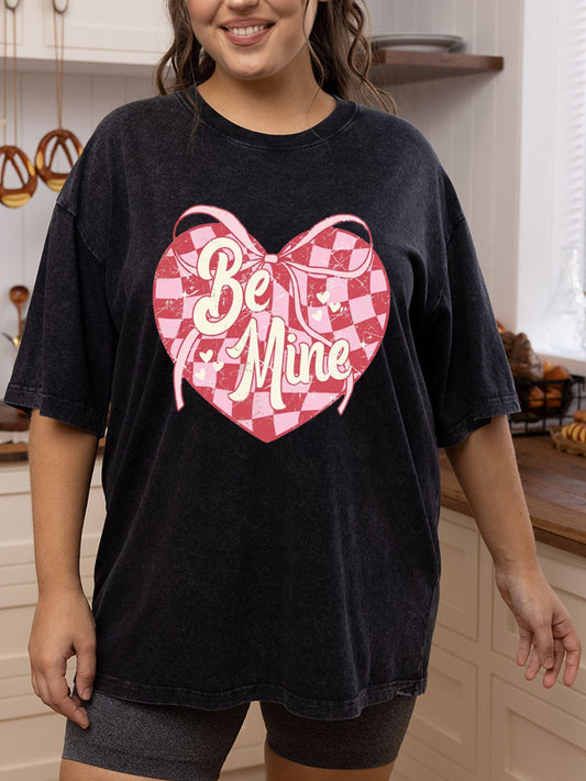Vintage Coquette Checkered Heart Oversize Washed T-Shirt