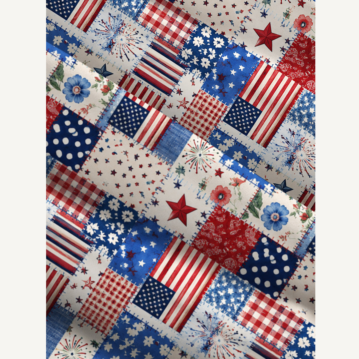 Rustic Americana Patchwork Print Wide Straps Maxi Dress With Pockets