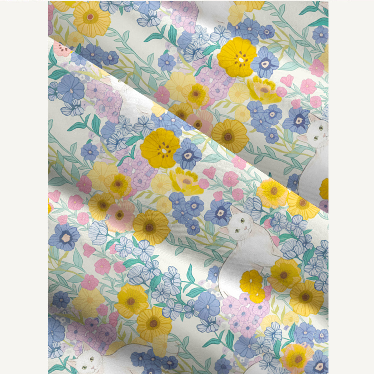 Pastel Meadow Cat Print Wide Straps Maxi Dress With Pockets