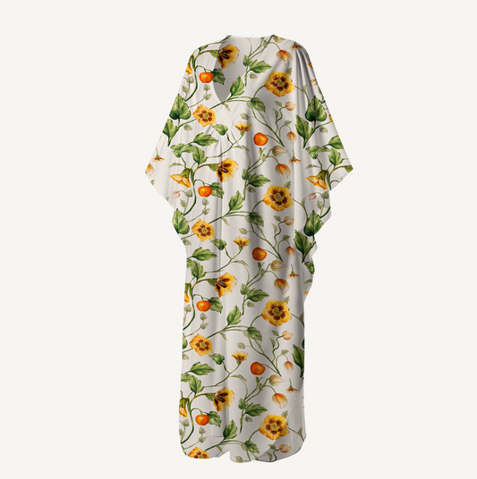 V‑Neck Golden Field Kimono Sleeve Kaftan Dress
