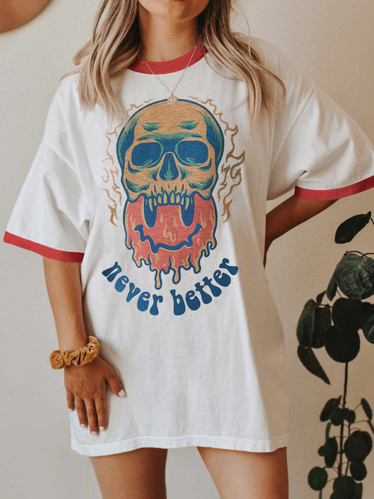 Vintage Never Better Smile Melt Graphic Ringer Tee