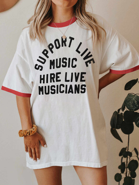 The Support Live Music In Vintag Ringer Tee