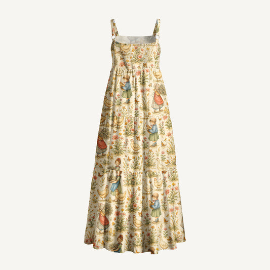 Bluebell Farm Toile Print Wide Straps Maxi Dress With Pockets