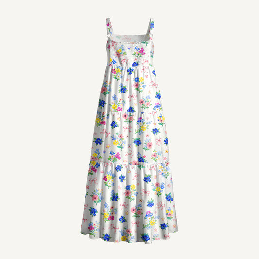 Blueberry Blossom Garden Print Wide Straps Maxi Dress With Pockets