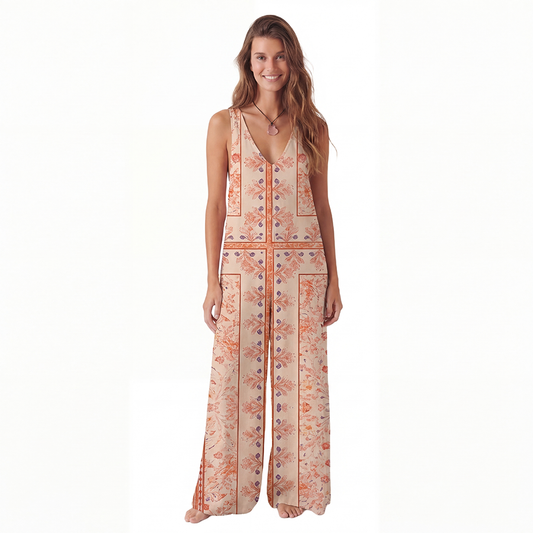 V-Neck Dahlia Boho Jumpsuit with Pockets for Women