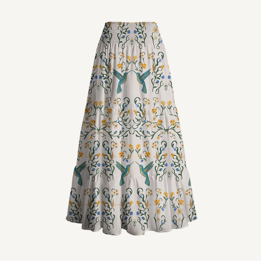 Whispering Hummingbird Print Convertible Maxi Skirt & Strapless Dress