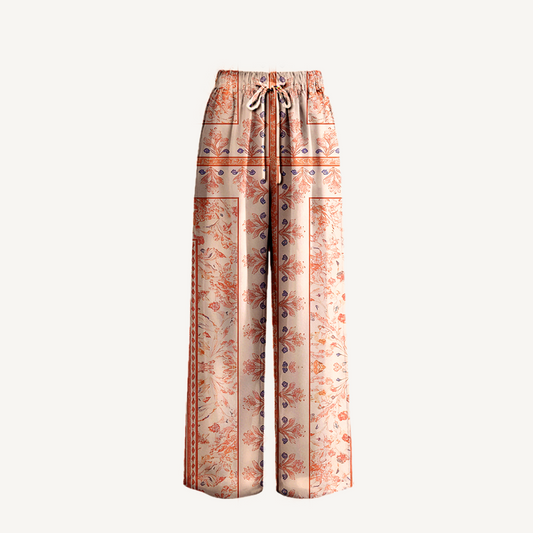 Boho Dahlia Wide Leg Tie Waist Pants With Pockets