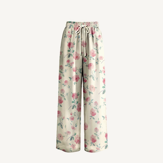 Boho Blush Rose Wide Leg Tie Waist Pants With Pockets