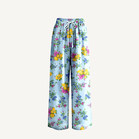 Boho Blue Meadow Wide Leg Tie Waist Pants With Pockets