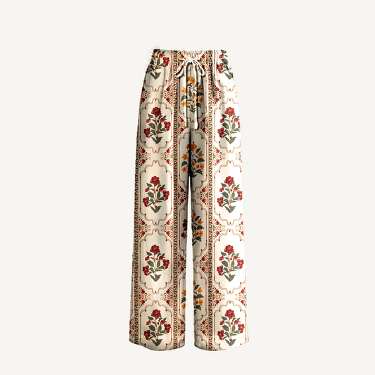 Boho Velvet Carnation Wide Leg Tie Waist Pants With Pockets
