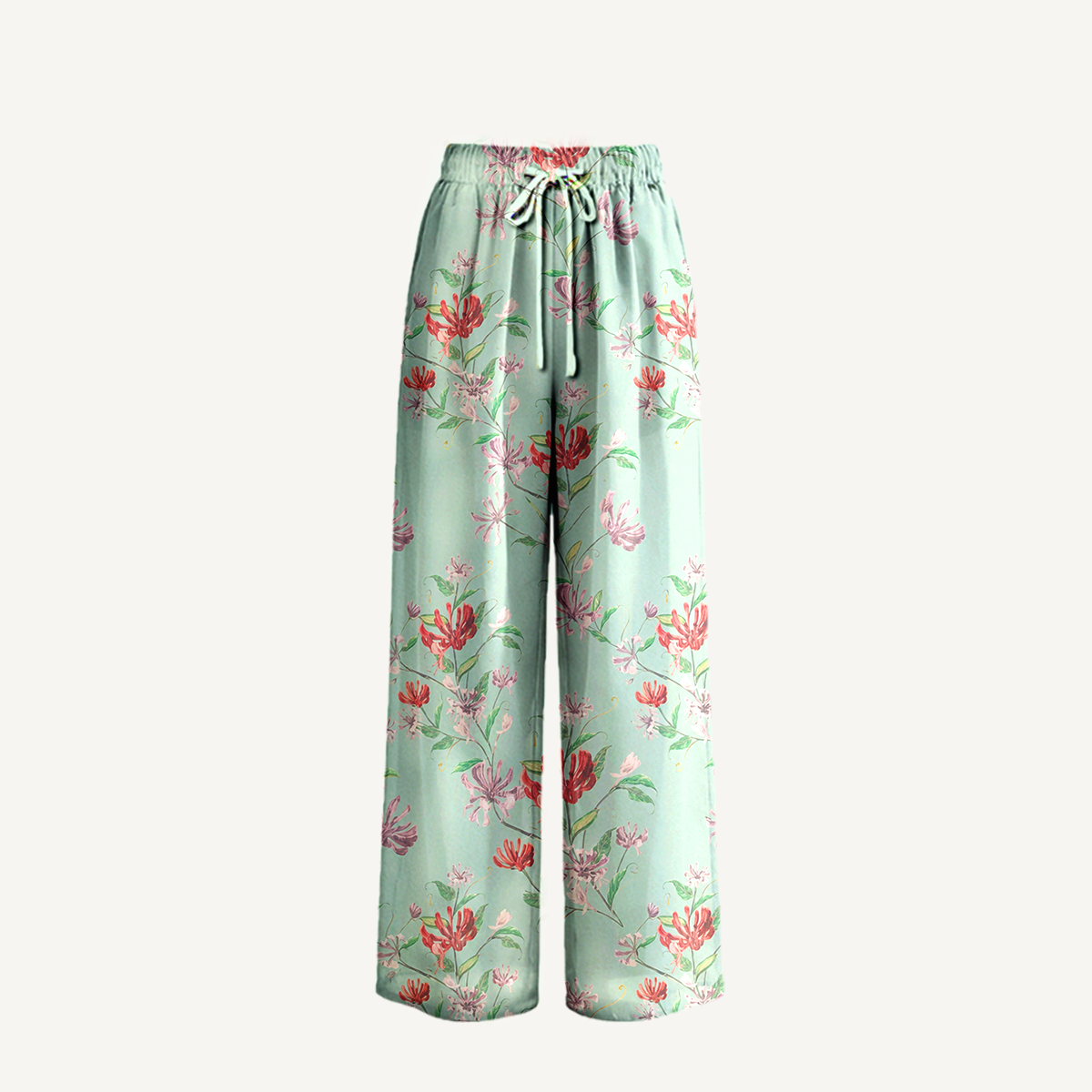 Boho Mint Honeysuckle Wide Leg Tie Waist Pants With Pockets