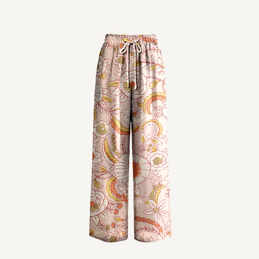 Boho Dusty Bloom Whisper Wide Leg Tie Waist Pants With Pockets