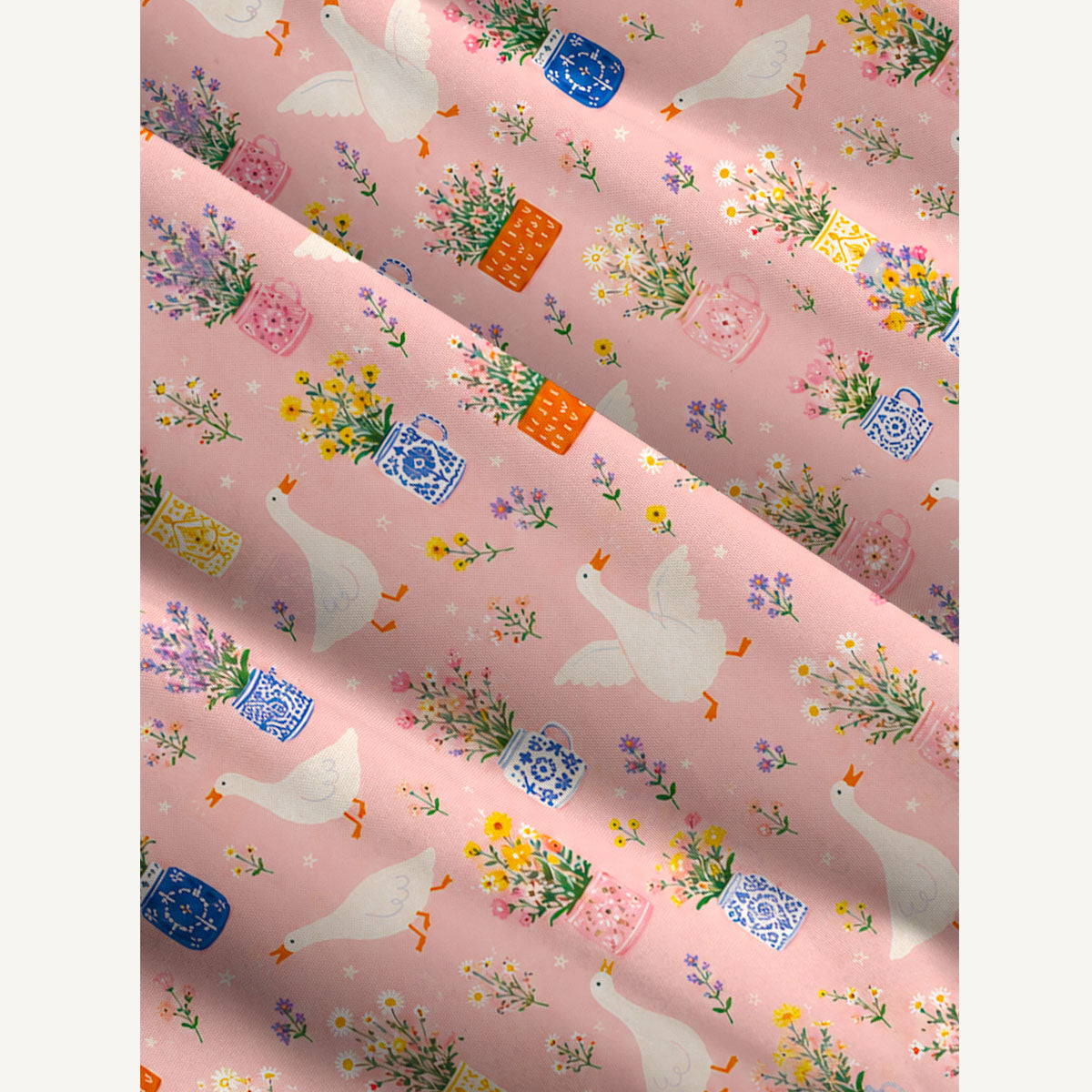 Floral Geese Parade Print Wide Straps Maxi Dress With Pockets