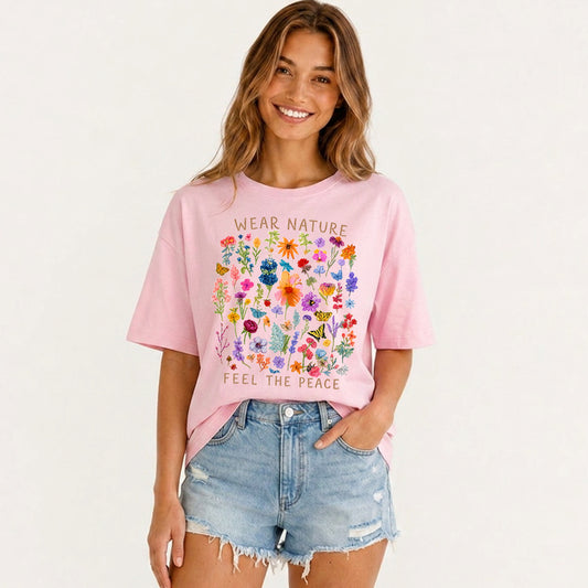 Pressed Wildflower Collection Print Crew Neck Cotton Tee