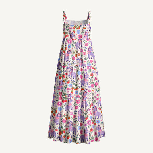 Strawberry Blossom Donkeys Print Wide Straps Maxi Dress With Pockets