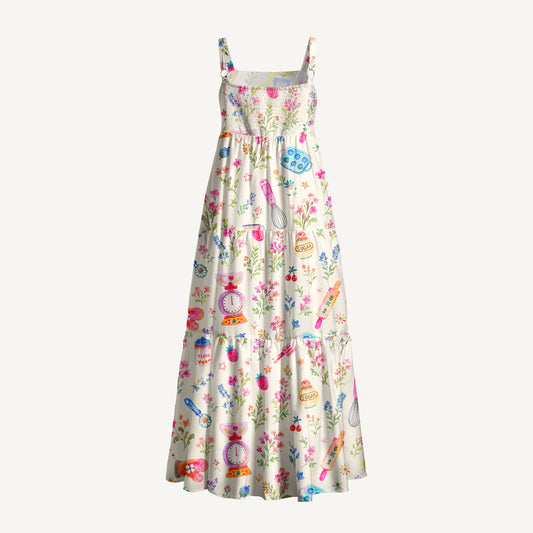 Vintage Baking Garden Print Wide Straps Maxi Dress With Pockets