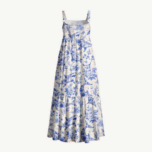Whales of Delft Print Wide Straps Maxi Dress With Pockets