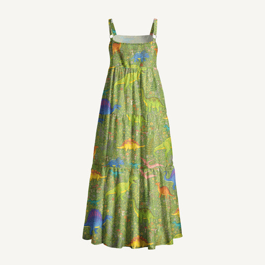 Whimsical Woodland Dinosaurs Print Wide Straps Maxi Dress With Pockets