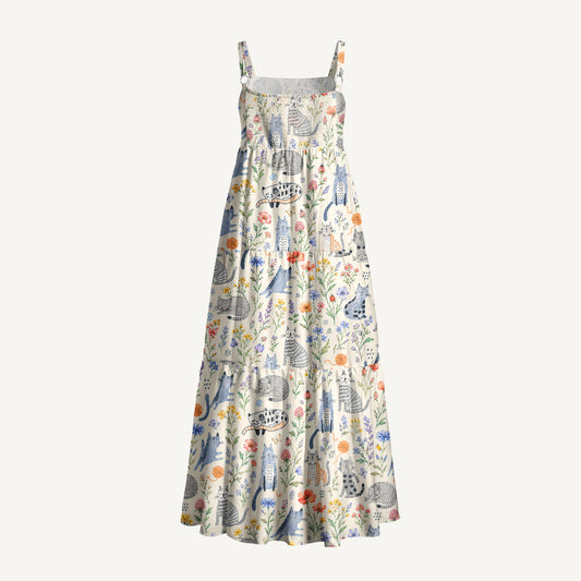 Whiskers in the Wildflowers Print Wide Straps Maxi Dress With Pockets