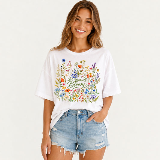 Wildflowers in the Breeze Print Crew Neck Cotton Tee