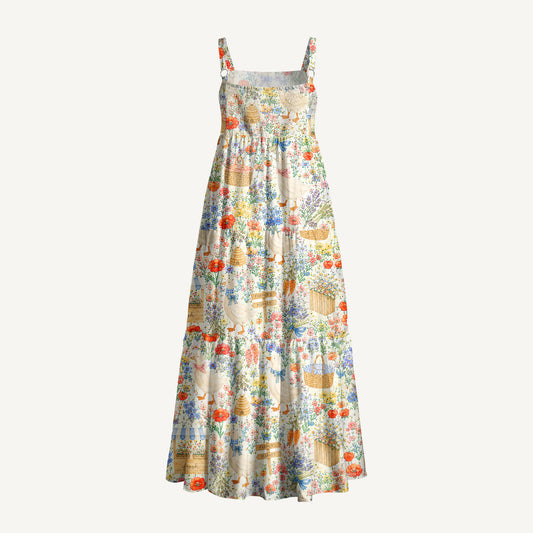 Wildflower Goose Market Print Wide Straps Maxi Dress With Pockets