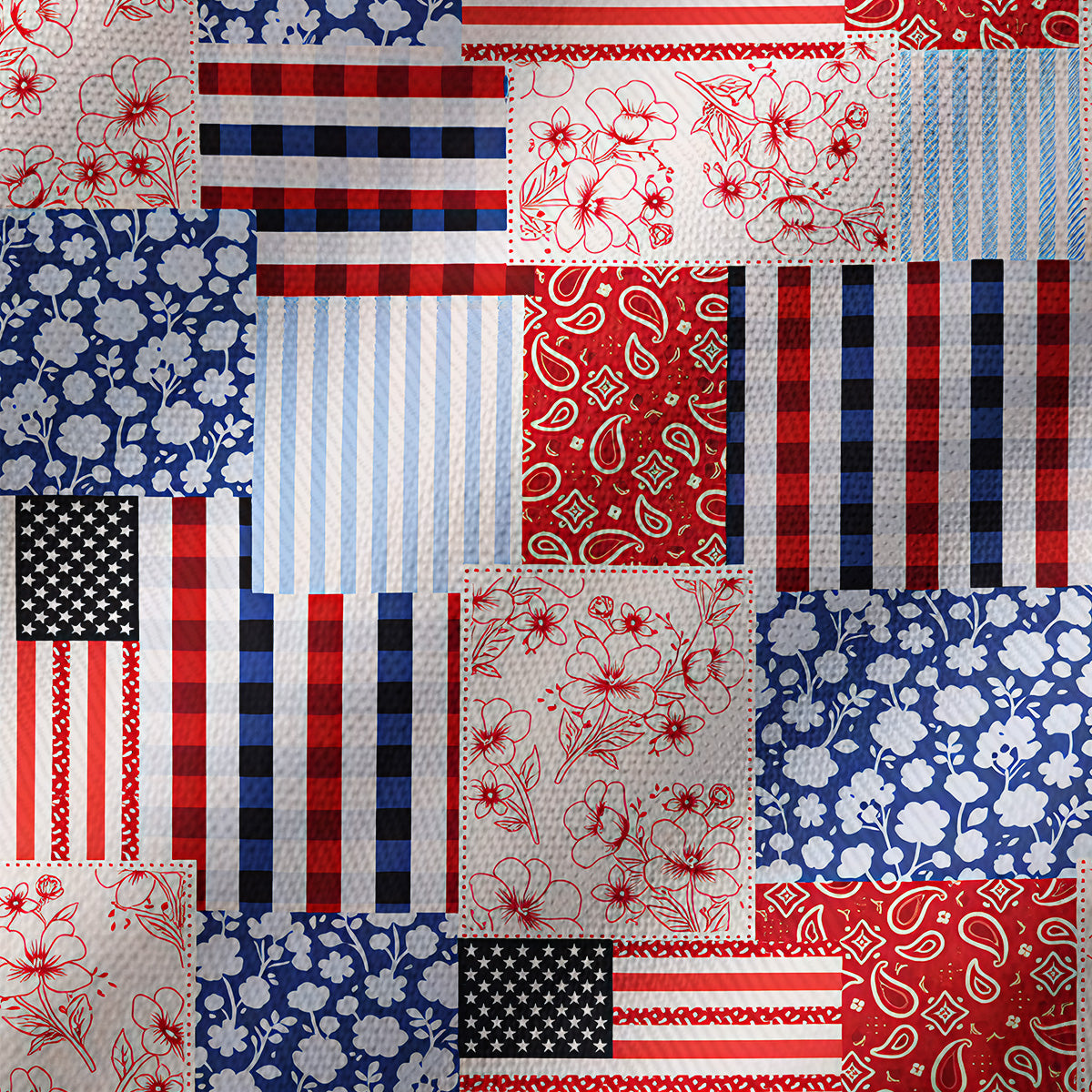Patriotic Patchwork Quilt Print Kimono Wrap