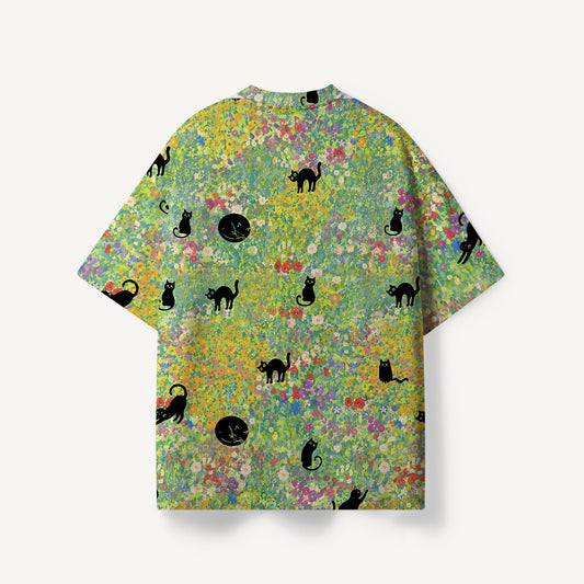 Wildflower Garden Black Cat print Premium Eco Tee