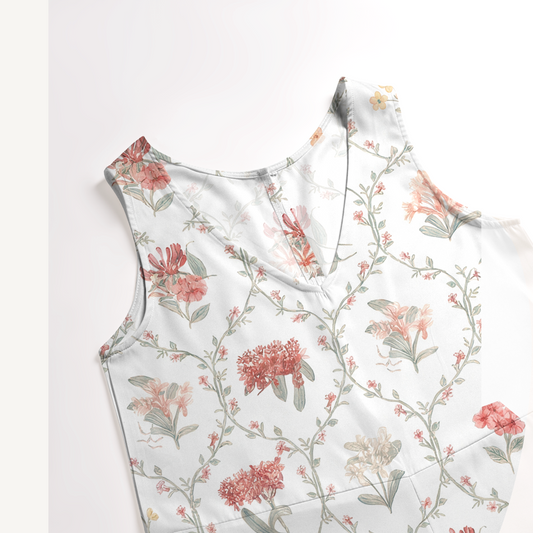 V-Neck Coral Vine Boho Jumpsuit with Pockets for Women