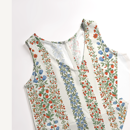 V-Neck Strawberry Vine Tales Boho Jumpsuit with Pockets for Women